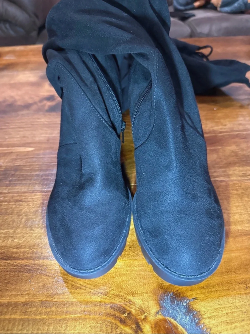 Fashion Nova Black Suede Over-the-Knee Chunky Heel Boots